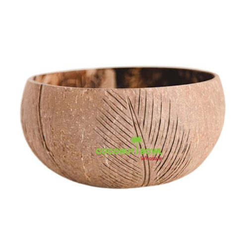 Coconut Bowl Carved With Palm Leaves (NCB-0038)