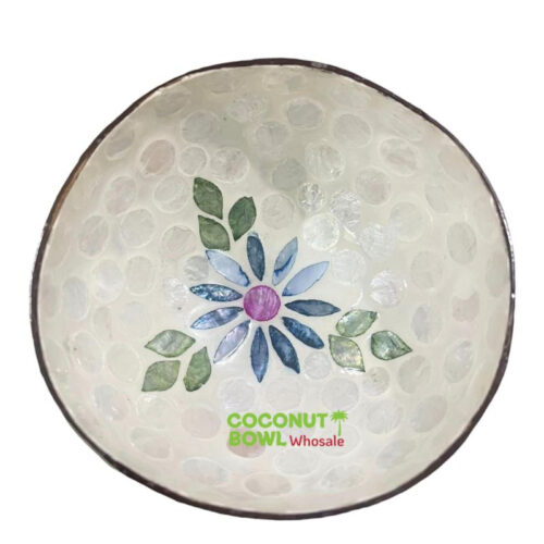 Flower Shape Mother Of Pearl Inlaid Coconut Bowl (DCB-0009)