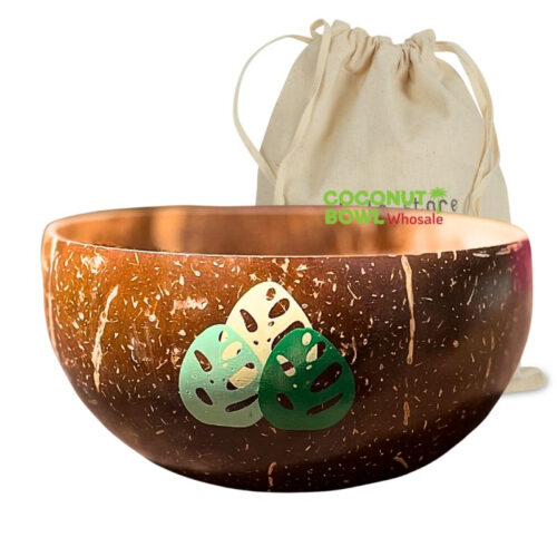 Natural Coconut Bowl Painted Leaf Patterns (NCB-0053)