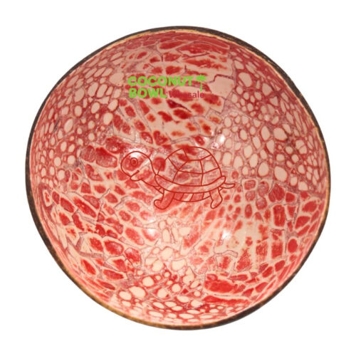 Red Egg Shell Inlaid Coconut Bowl (DCB-0022)