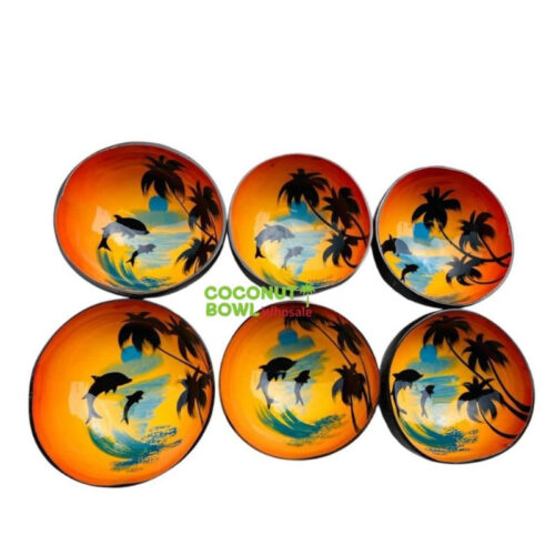 Coconut Bowl Painting Sunset With Dolphin (DCB-0035)