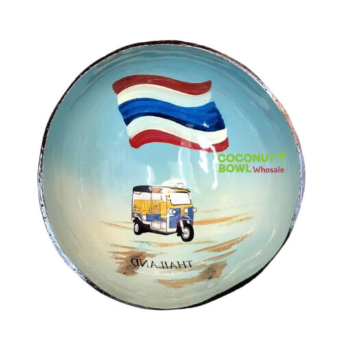 Lacquer Coconut Bowl Tuk Tuk Thailand Painting (DCB-0031)