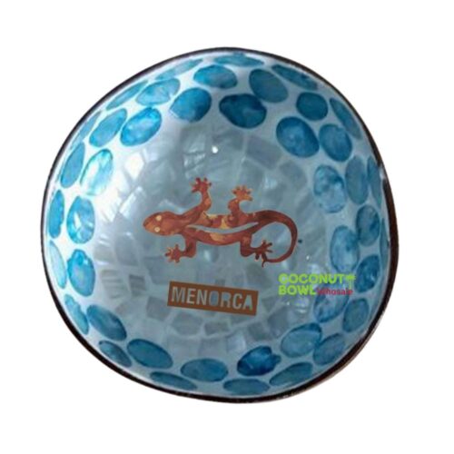 blue mother of pearl coconut bowl with salamander, wholesale, bulk