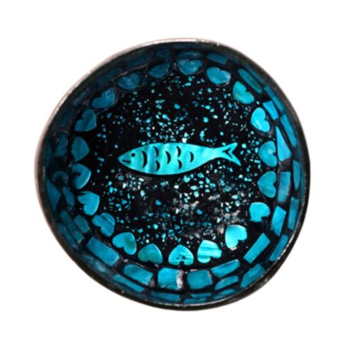 blue fish design mother of pearl coconut bowl