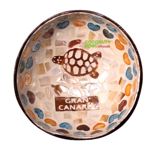 mother of pearl inlaid sea turtle coconut bowl, wholesale, bulk