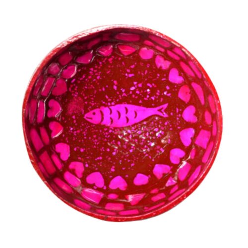 pink fish design mother of pearl coconut bowl