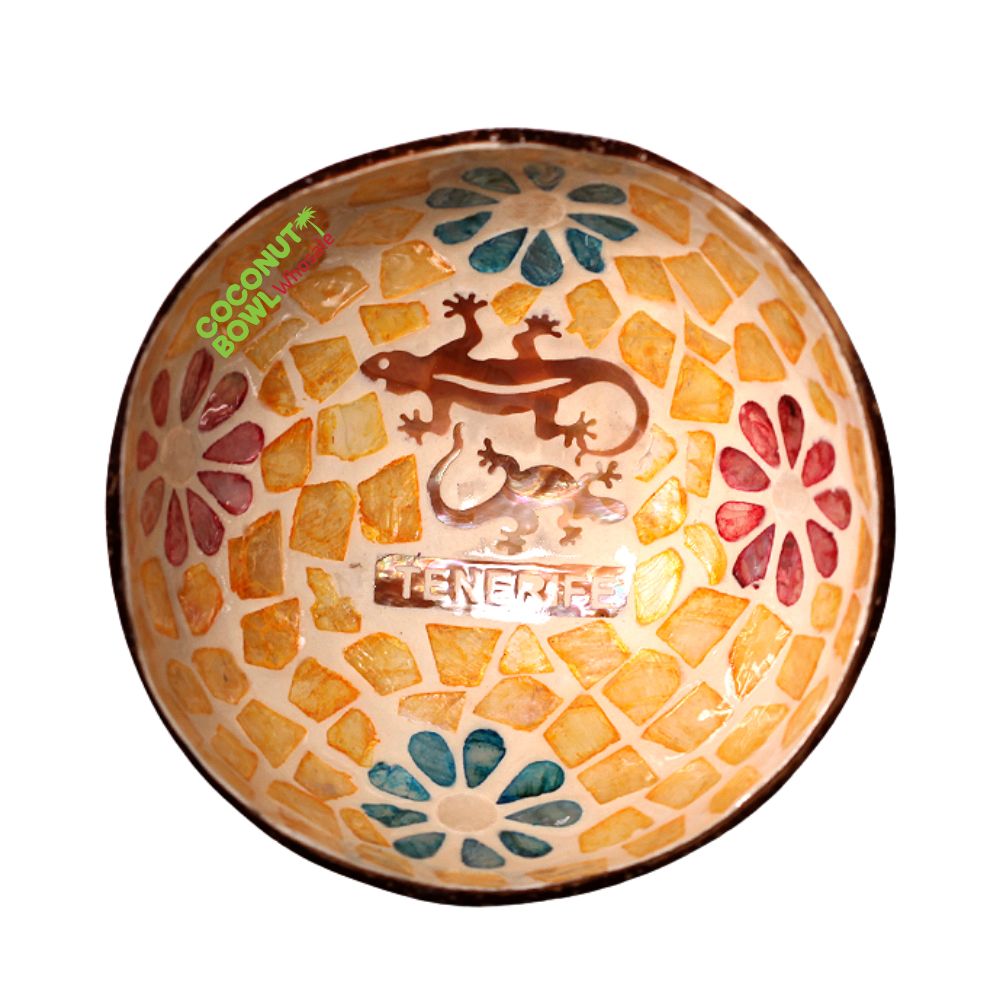 salamander and flower coconut bowl, mother of pearl coconut bowl, wholesale, bulk